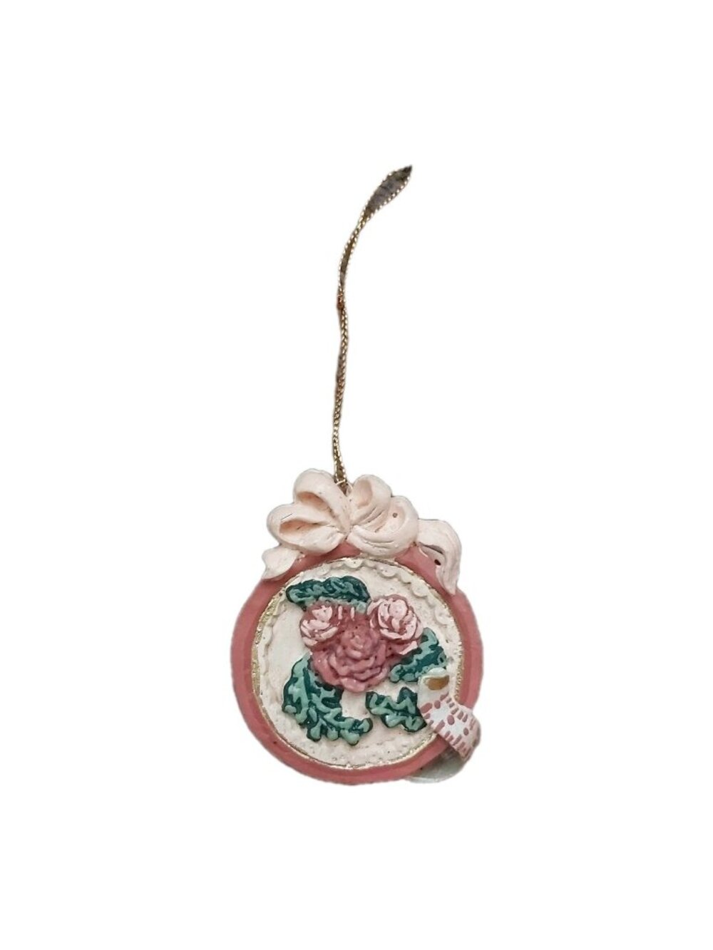 Vintage Shabby Chic Faux Embroidery Hoop Rose Ornament